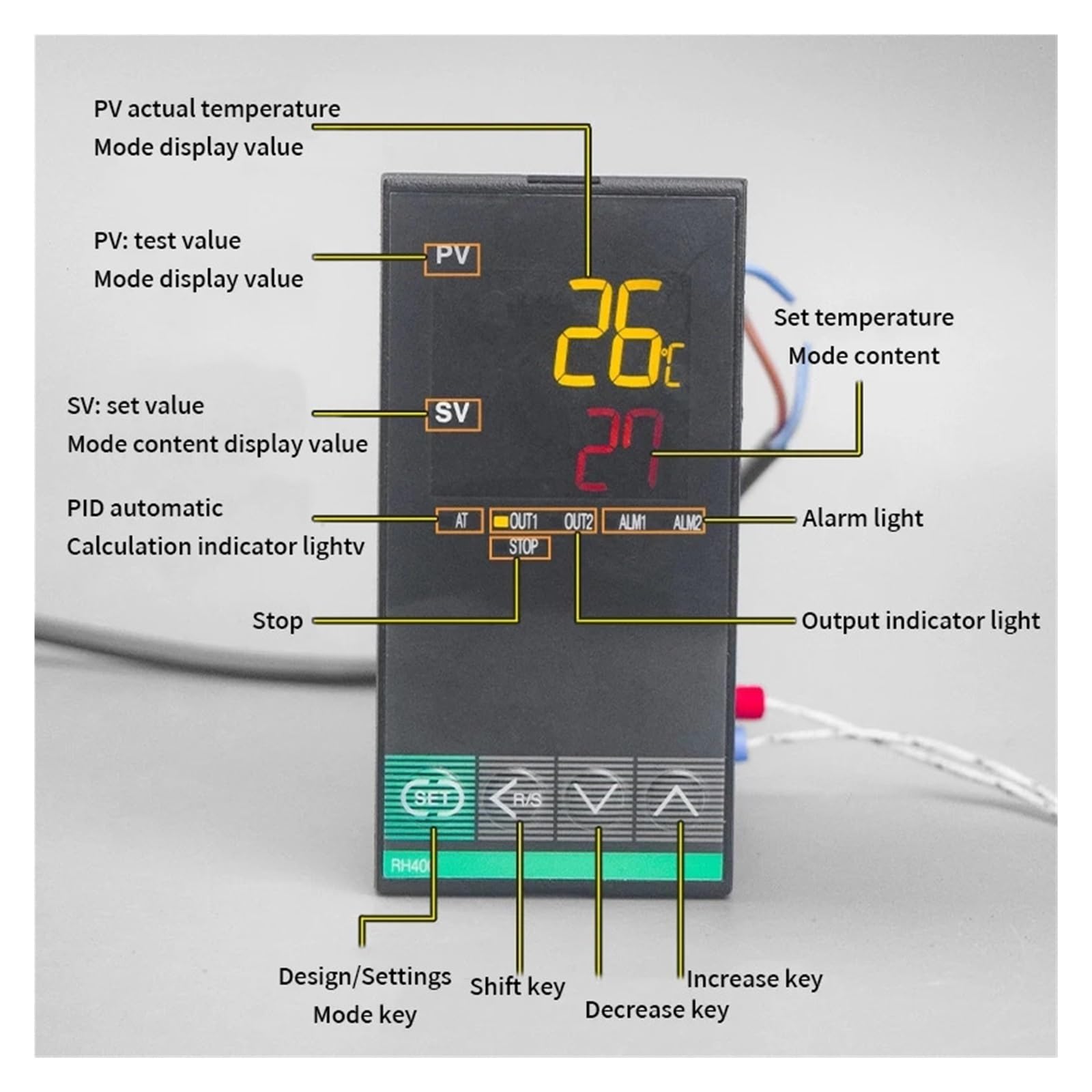 Contrôleur de température industriel numérique RH400 PID, Thermostat 220V, sortie relais SSR (sortie relais) FK02(M-GN)