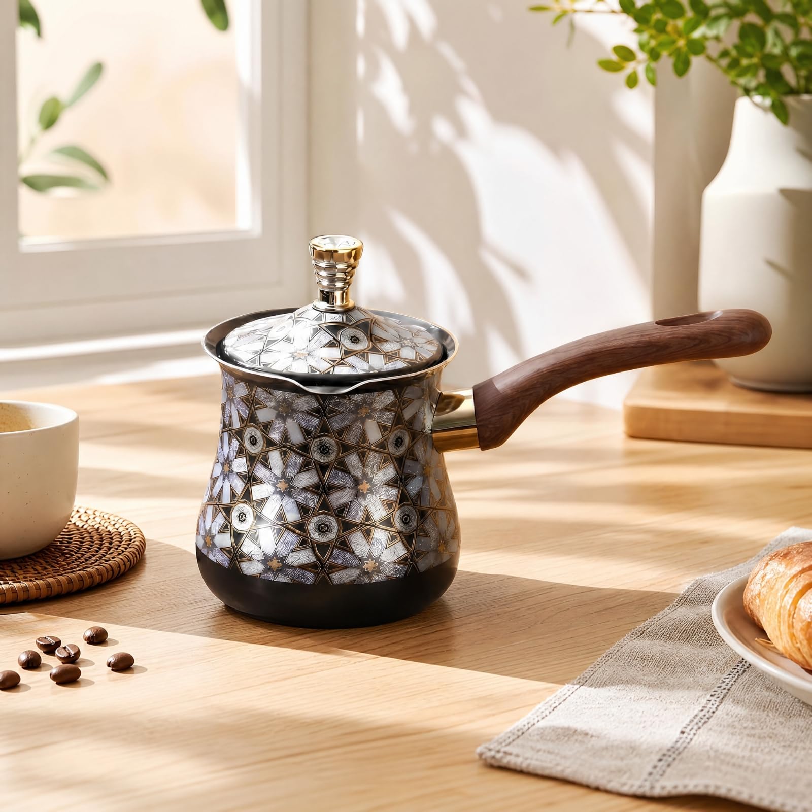 Cafière Acier Inoxydable 720 Ml Pot à Café Turc à Grande Capacité Cafière Turque, Motif 18, Style B