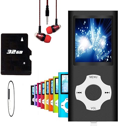 Hotechs - Reproductor de MP3 MP4 reproductor de música MP3 con memoria SD de 32 GB tarjeta delgada digital clásica LCD de 182 pulgadas mini puerto