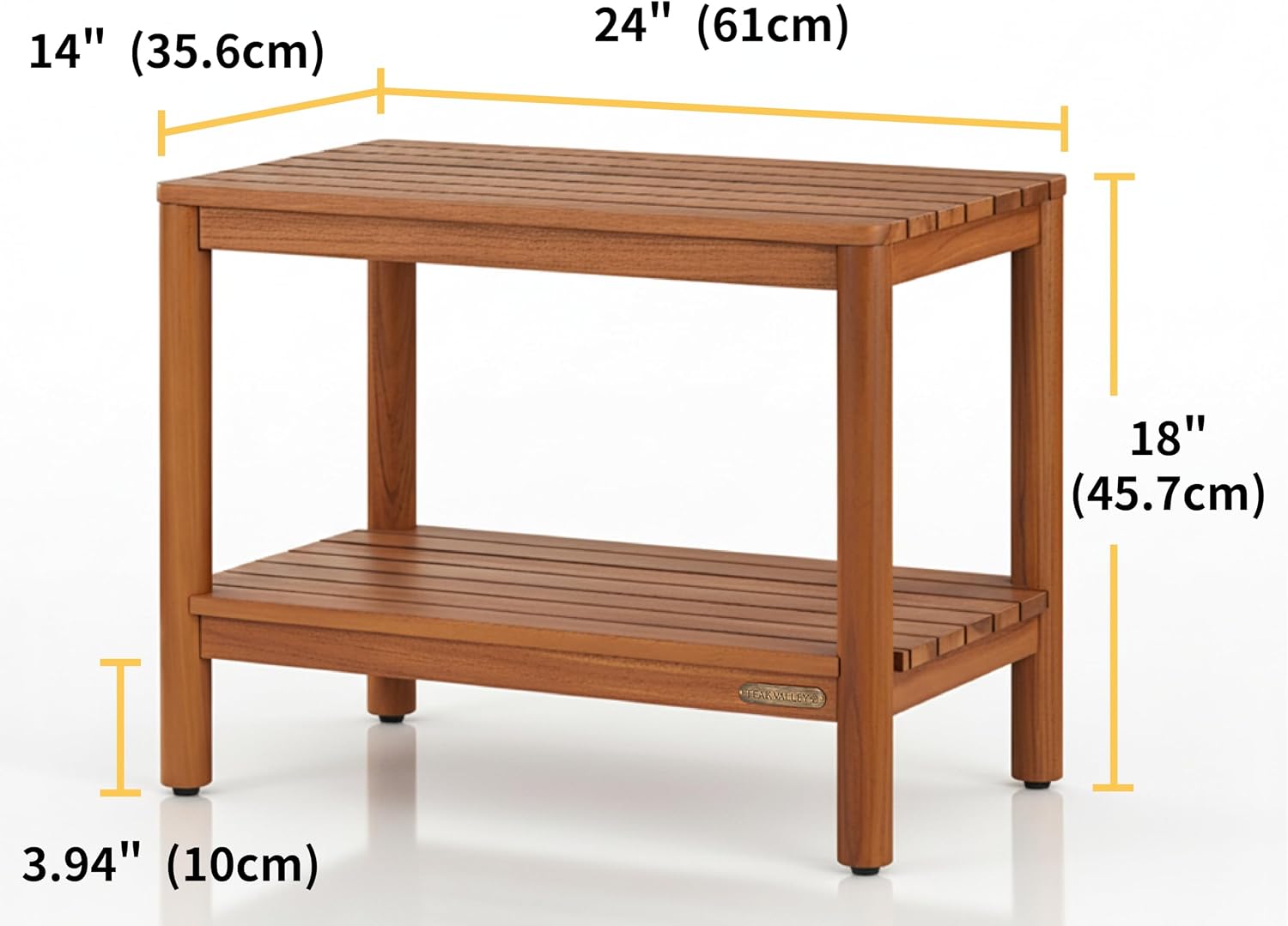 Premium Solid Teak Wood Shower Bench Stool with Storage Shelf – Spa Bathroom Seat Chair for Inside Shower, Spa Bench with Organization 18" image 2