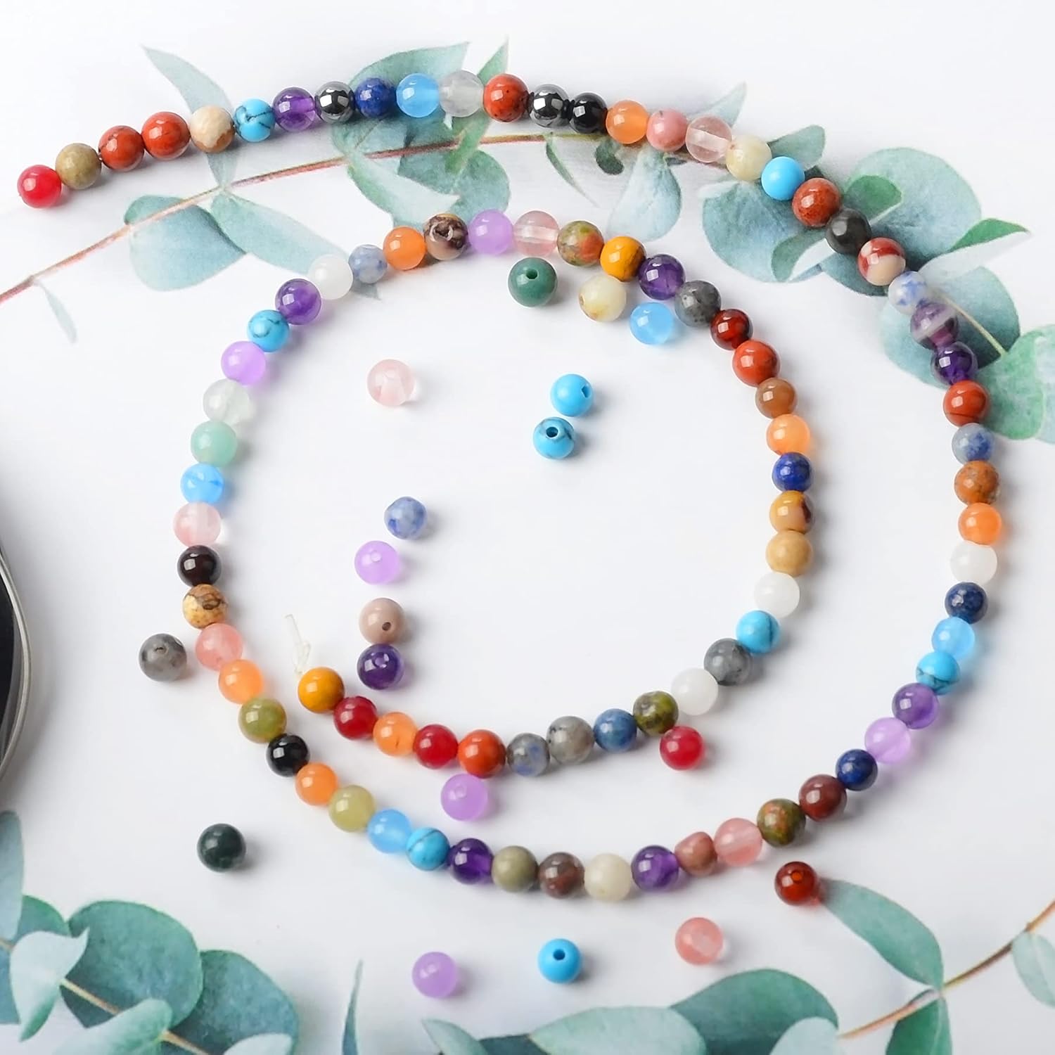 4mm Natural Mixed Materials Gemstones Beads Tiny Spacer Round Loose Beads Jewelry Making KIT with Thread and Needles 600 PCS(24 Natural, 4mm) - Image 3