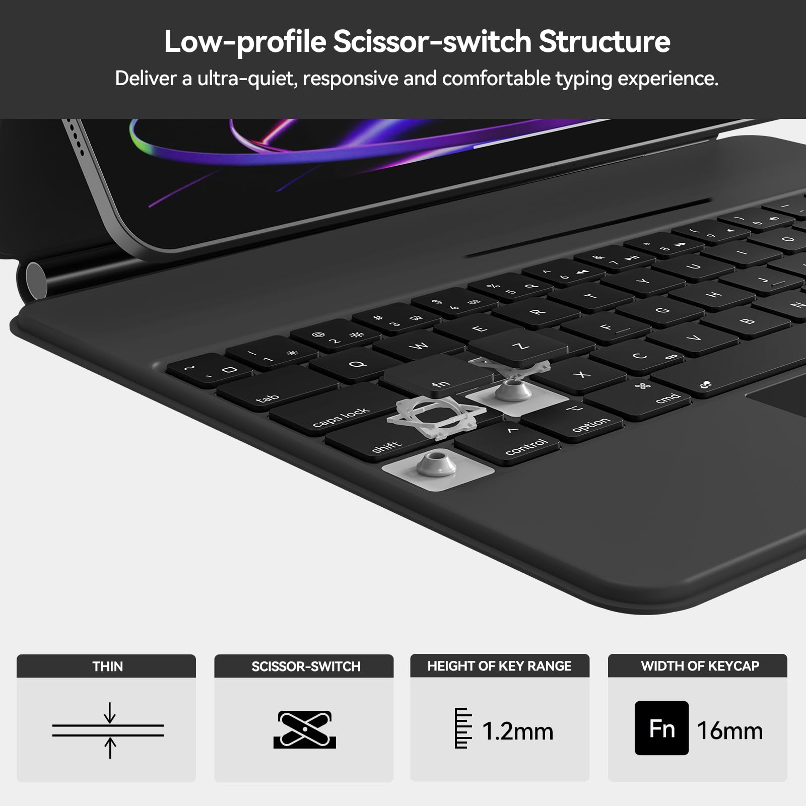 AUSDOM Magic-Style Keyboard Case for 2024 iPad Air 13(M2) and iPad Pro 12.9 (6th/5th/4th/3rd Gen), Magnetic Floating Wireless Backlit Rechargeable Bluetooth Keyboard with Multi-Touch Trackpad, Black — Amazon image 7