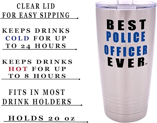 Miniatura 2 de Rogue River Tactical Funny Best Police Officer Ever Large - Vaso de viaje de 20 onzas con tapa delgada línea azul PD regalo