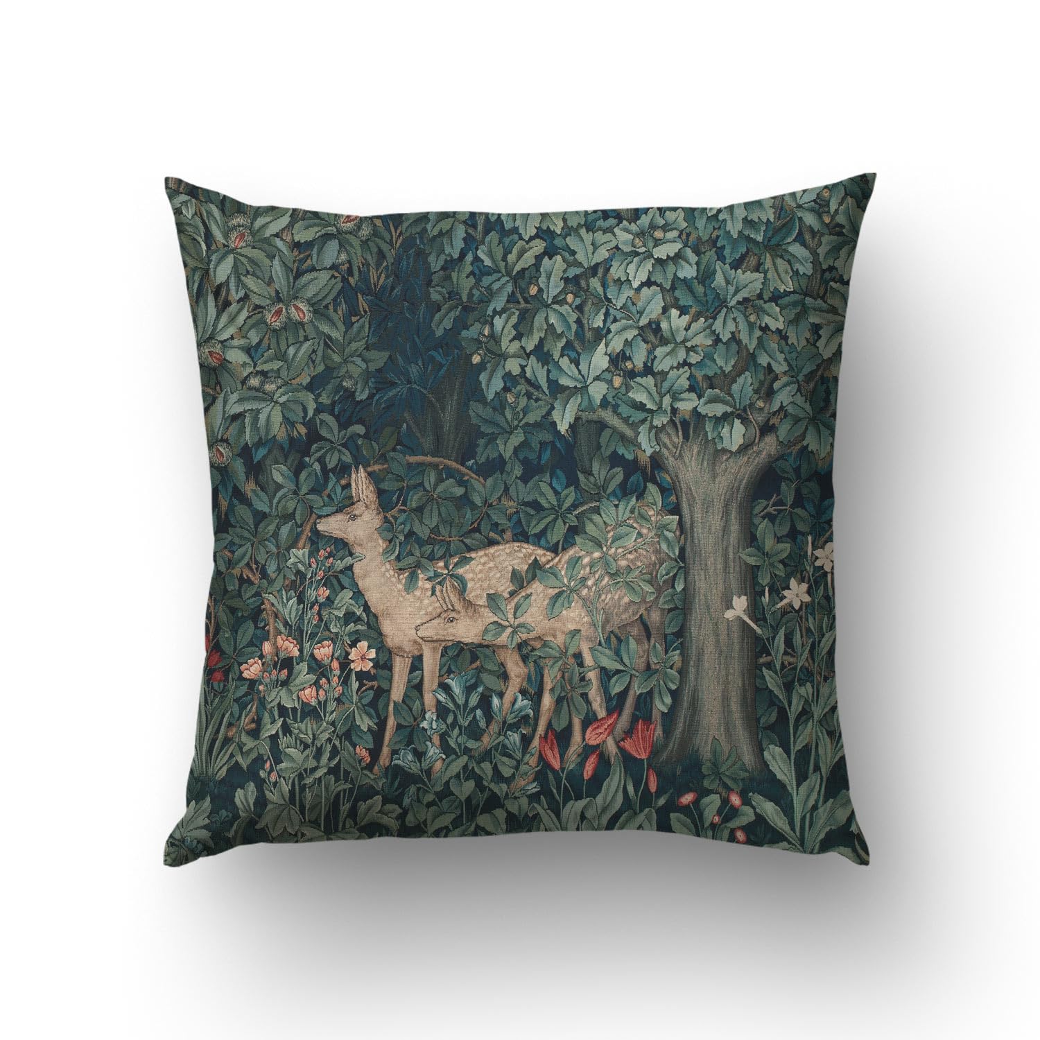 Coussin verdure cerfs et arbres en textile noble et élégant