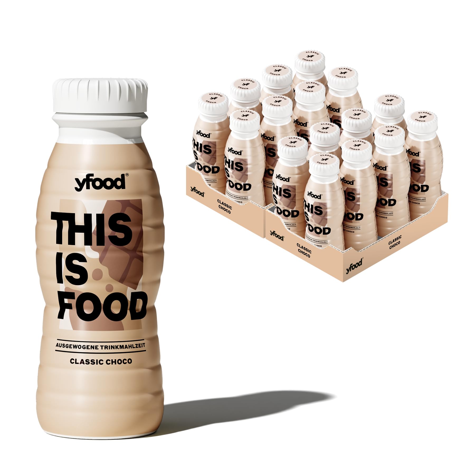 yfood Trinkmahlzeit Classic Choco - 16 x 330 ml für unterwegs & stressige Tage - vollwertig & ready-to-drink mit 22 g Protein, Vitaminen und Mineralstoffen - inkl. 4,00 € Pfand