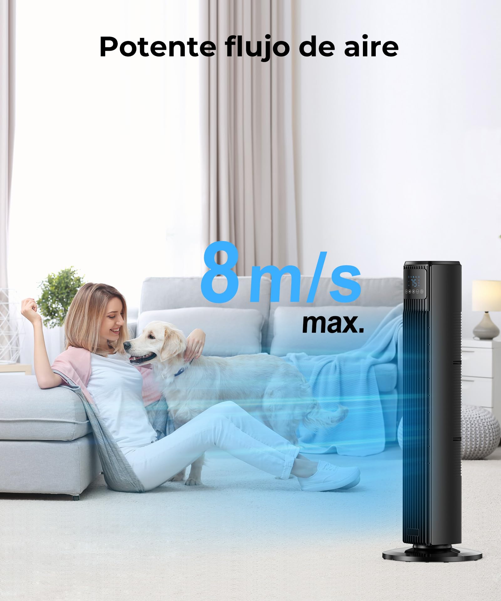 PNTCK Ventilador de columna para el dormitorio, ventilador silencioso con mando a distancia, ventilador oscilante de 90° con 4 velocidades, 4 modos, temporizador de 12 horas