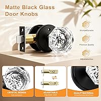Vista 3 de Gobrico Pomo de puerta de cristal para dormitorio y baño con roseta clásica negro mate, diamante transparente octogonal para puerta interior, 1