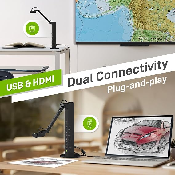 IPEVO VZ-R Ultra HDMI/USB Dual-Mode 13MP Document Camera, 4K, Mac, Windows, Chromebook, Connects to IFPs, TVs, Monitors, Projectors Without Computer. for Classroom, Teaching, Learning, Online Meeting