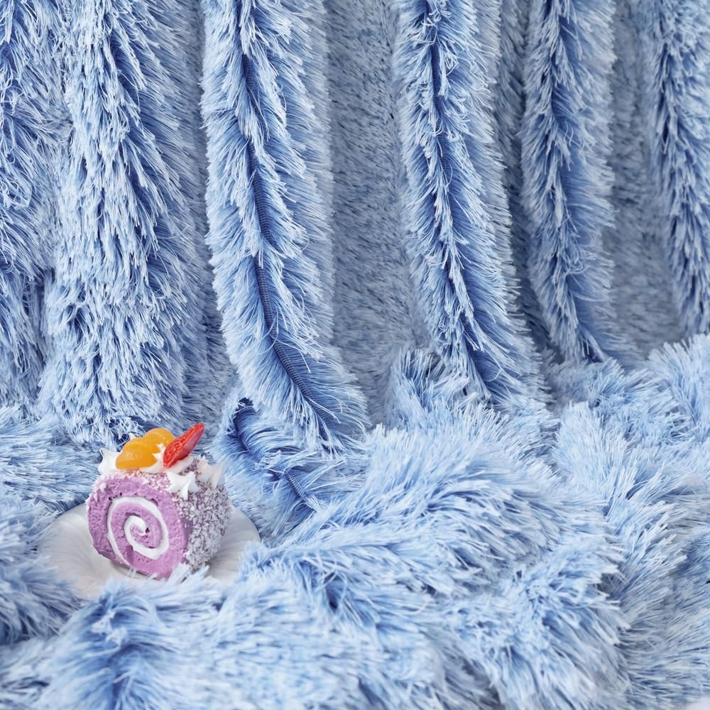Plush Super Soft Blanket Bedding Sofa Cover Furry Fuzzy Fur Warm Throw Qulit Cozy Couch Blanket for Winter (63"x79",Blue and White)