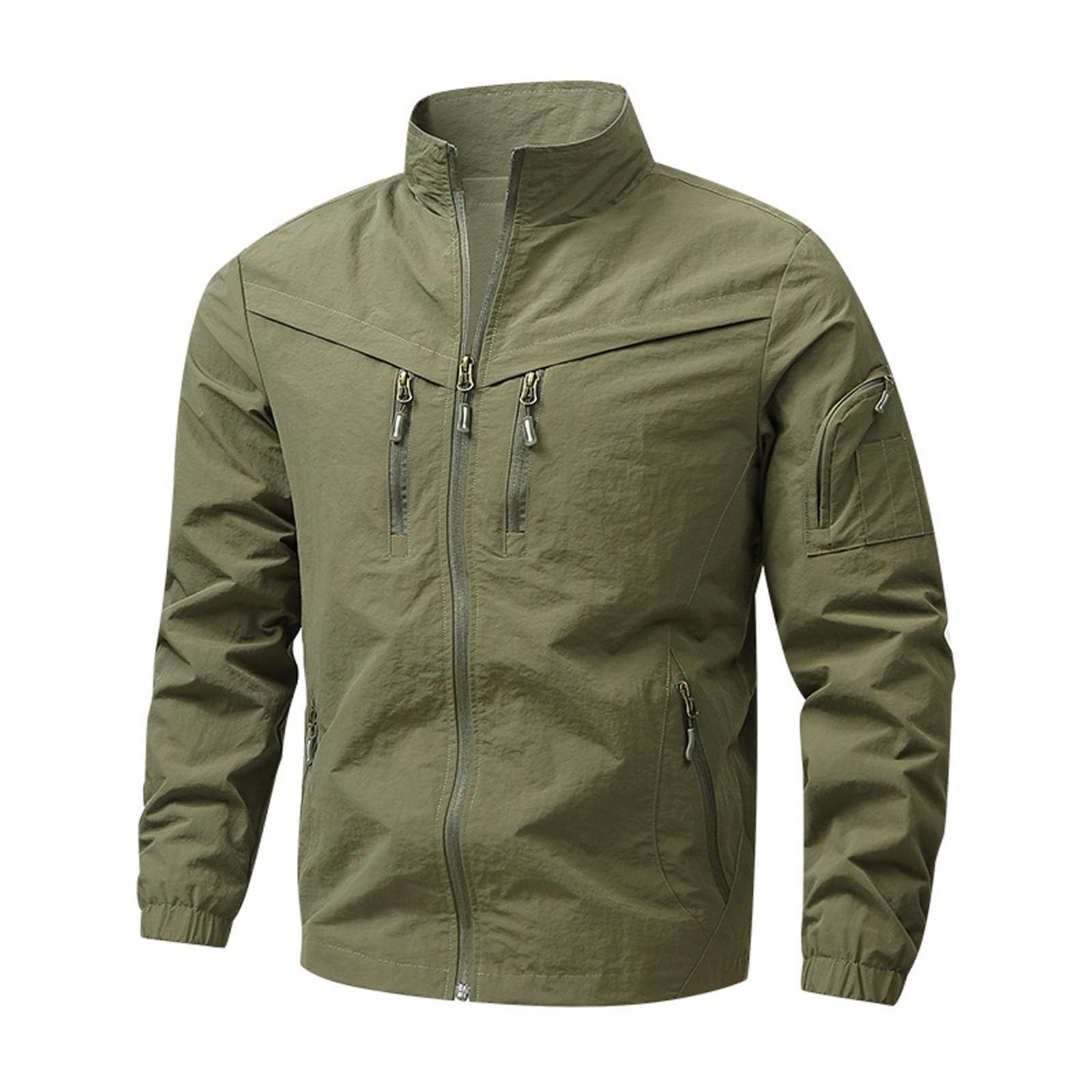 Jacke Herren Sommer Freizeit Bomberjacke Mit Viele Reißverschluss Taschen Wanderjacke Atmungsaktiv Leichte Übergangsjacke Einfarbig Safarijacke Casual Stehkragen Softshelljacke Arbeitsjacke