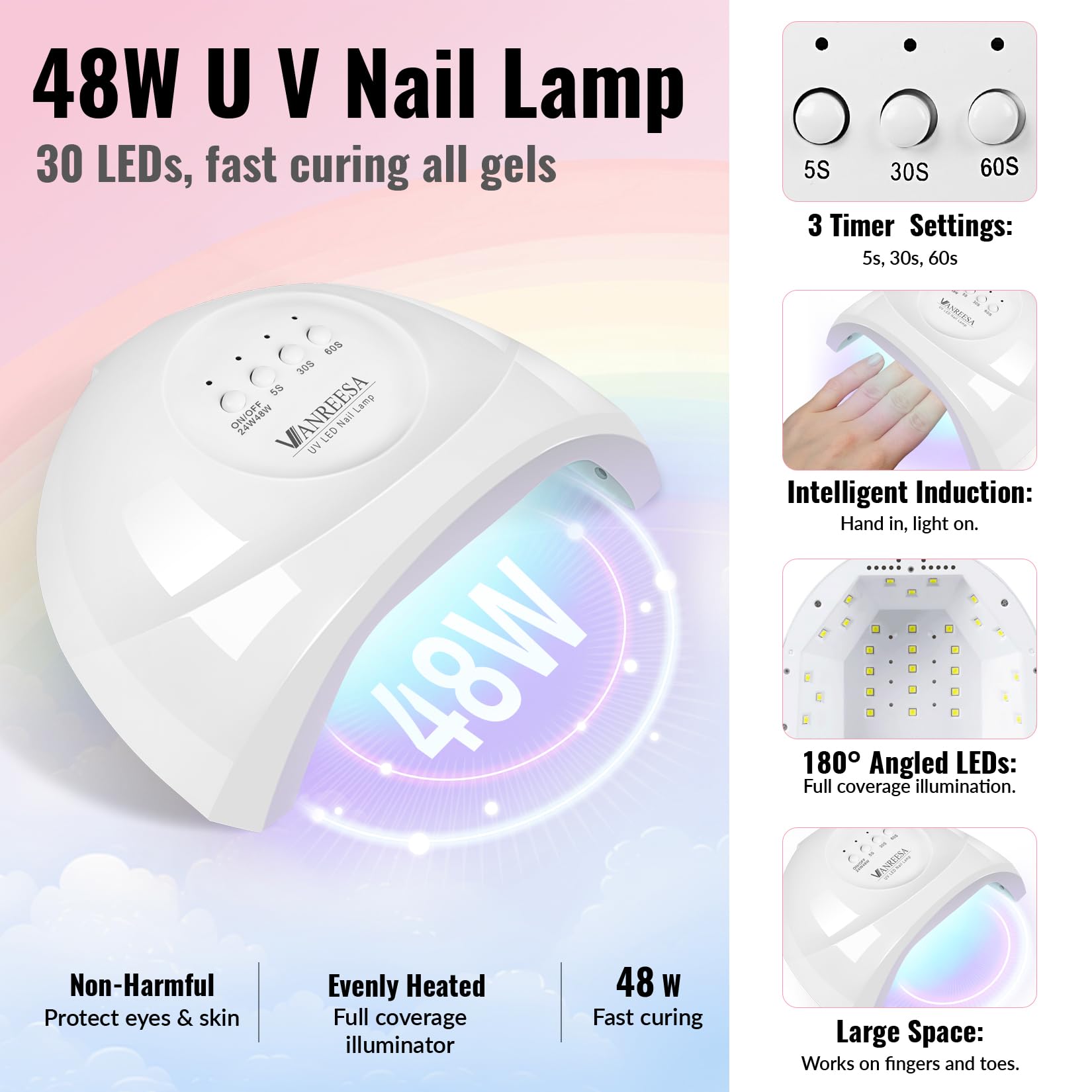 VANREESA 36 Colours Gel Nail Kit with U V Light Spring Summer Colours Pink Red Orange Blue Green Pastel Gel Nail Polish Set including Lamp Starter Kit Pastel Collection Gifts for Women - Image 3