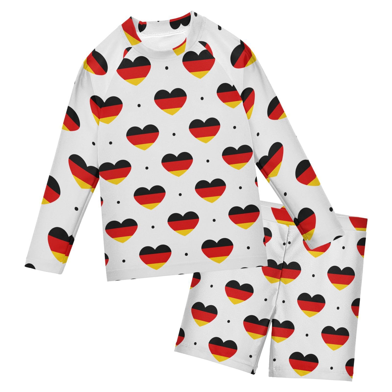 Aflyko Patriot Boys' Rash Guard Set Germany Flag Heart SPF 50+ Sun Protection Swimsuit Multicoloured