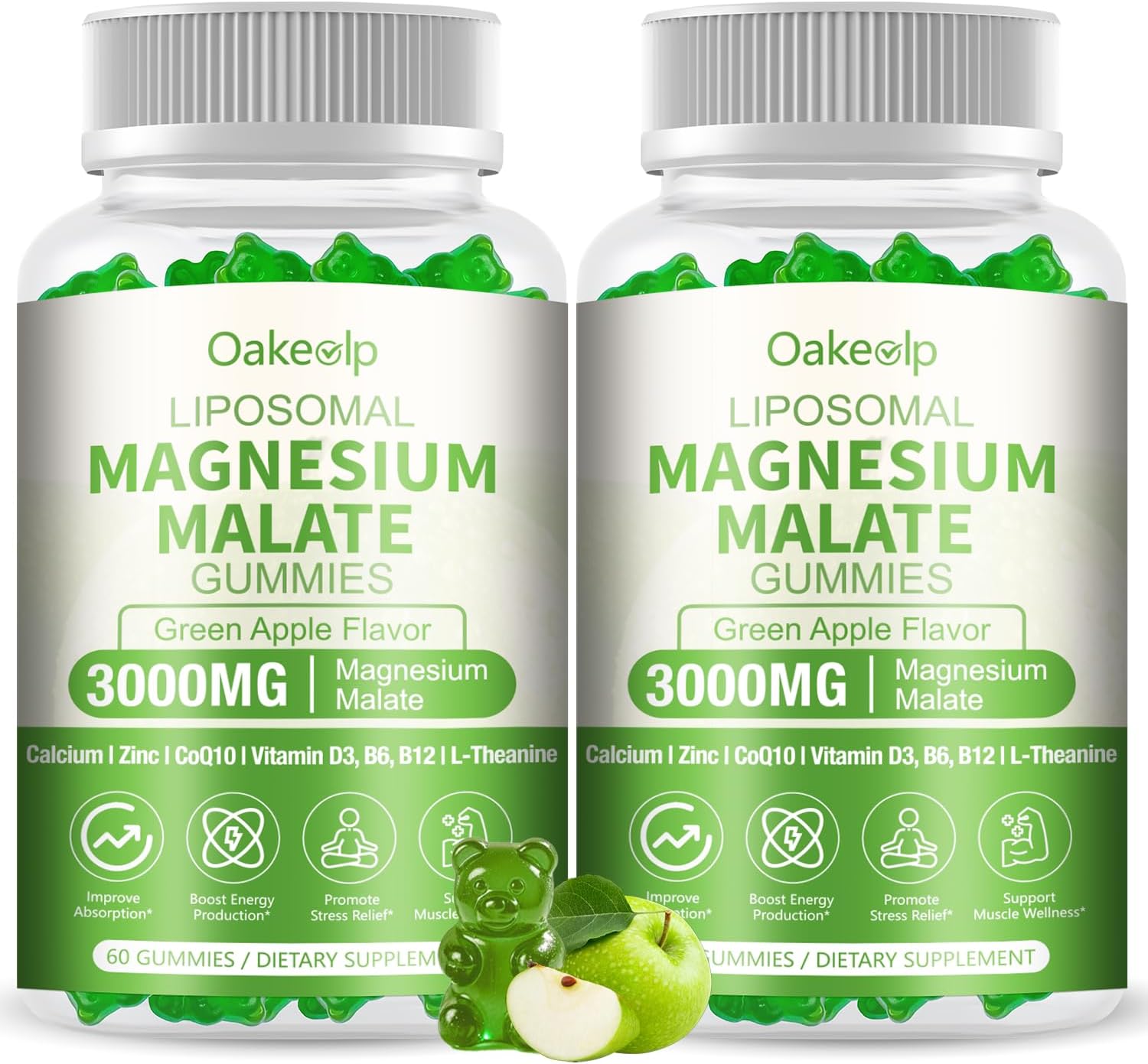 2 Pack Liposomal 3000mg Magnesium Malate Gummies Supplement,Complex Creatine Monohydrate,Folate, Active B12 & D3, L-Theanine & CoQ10, for Stress Relief,Methylation, Energy, Muscle & Calm