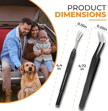 AKOSN Premium Tick Removal Tool, Perfect Tick Remover for Dogs Cats &Humans, Safe Tick Control Puller, with Precision Fine Point Tip Curved Tweezers Set, Meet Various Needs, Stainless Steel- 2 Sets