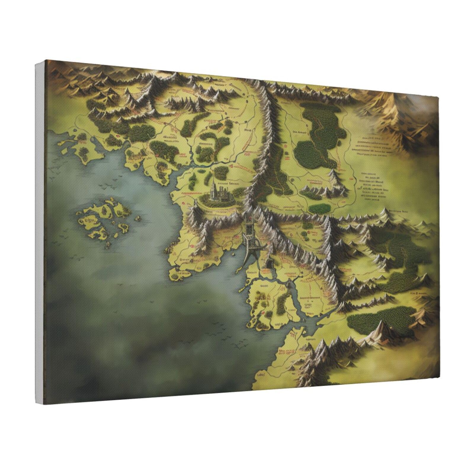 Framed Wall Art for Living Room Art Work, Middle Earth Map Picture Prints Modern Office Wall Paintings Poster Aesthetic Wall Decorations for Home Decor Ready To Hang 8"x12"