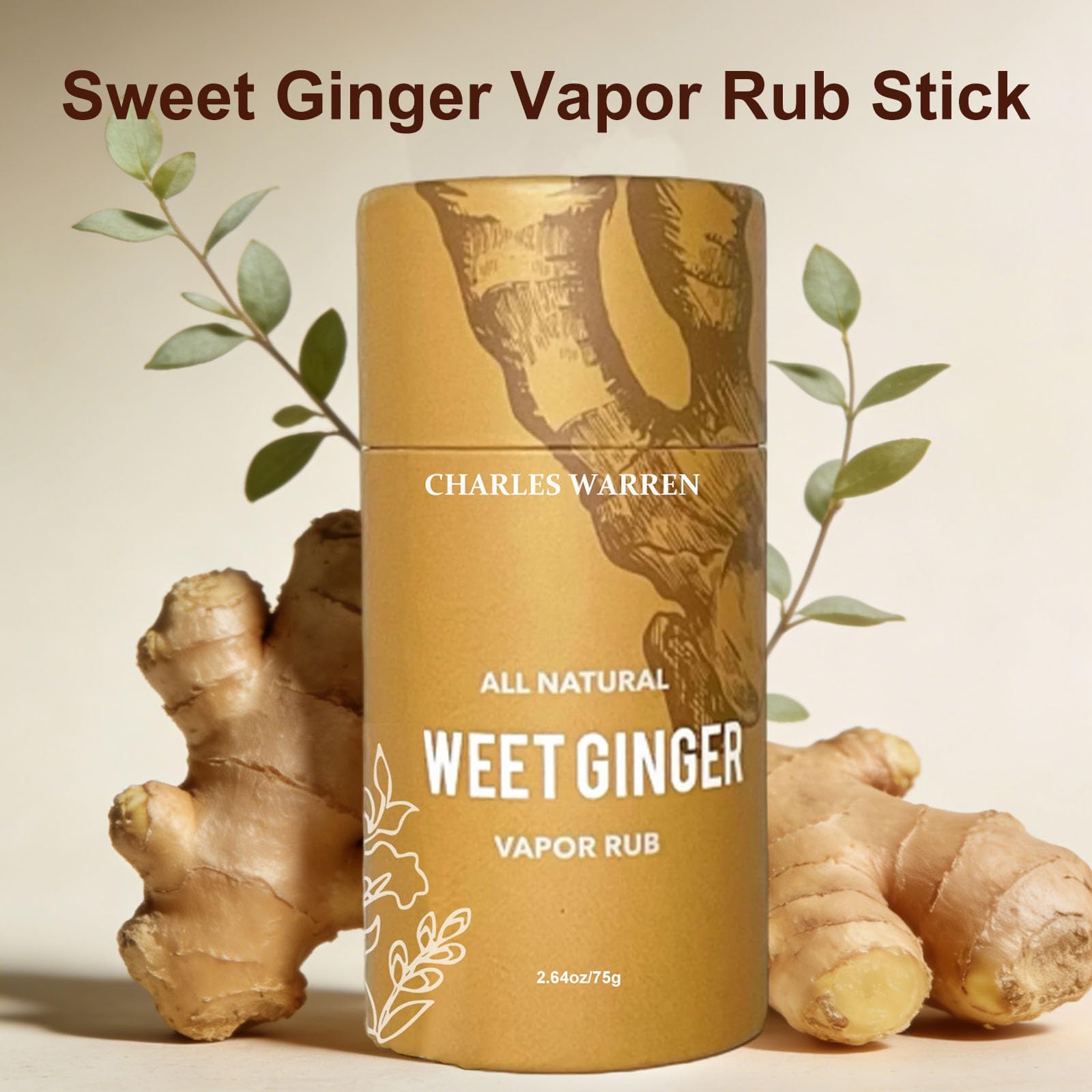 CharIes Warren Sweet Ginger Vapor Rub Stick All-Natural Herbal Balm Multipurpose Vapor Rub for Hands Knee Neck Back Massage (1 pc) - 3