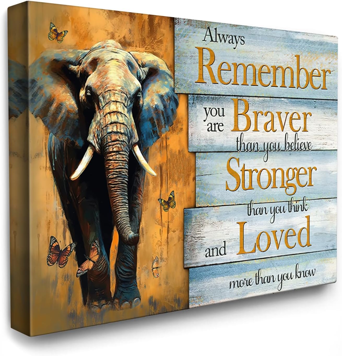 Motivational Elephant Canvas Wall Art Elephant Painting Wall Decor Framed Inspirational Posters Home for Living Room Bedroom Bathroom Decoration 12x16 inch