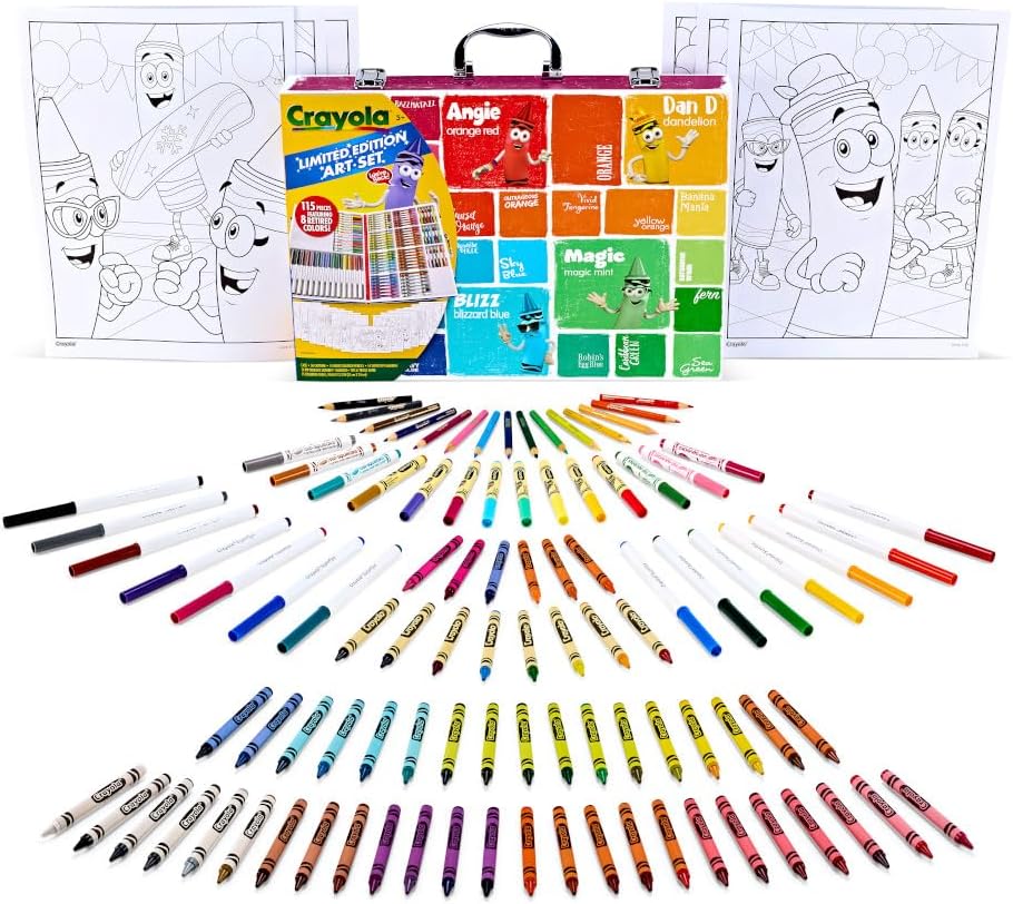 Crayola Limited Edition Coloring Set (115 Pcs), Kids Art Supplies & Drawing Kit with Crayons, Markers & Colored Pencils in Storage Case, Gifts, Ages 5+