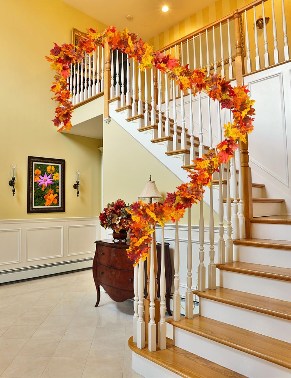 WOHOHOHO 6 Pack Fall Garland Maple Leaf Decorations, 5.9 Ft Artificial Fall Leaves Garland with 72 Leaves Each and Hooks, Autumn Thanksgiving Halloween Decor for Mantle Fireplace Door Indoor Outdoor