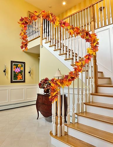 Miniatura 4 de wohohoho Paquete de 2 guirnaldas de hojas de arce, 5.9 piespiezas, guirnalda de hojas de otoño, 7 hojas de arce, enredaderas colgantes para
