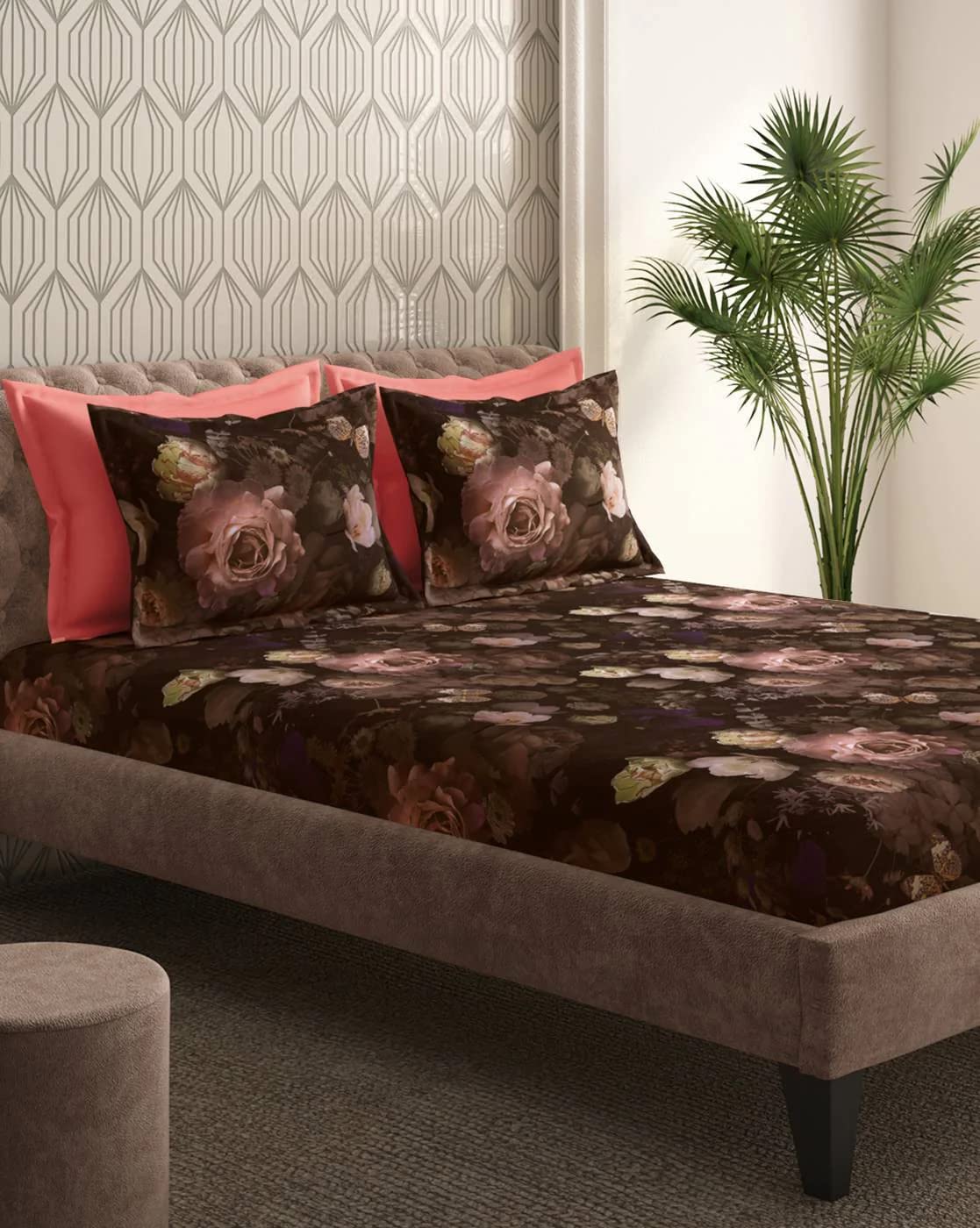 Buy Portico New York 300 TC Floral Print Super King Size Bedsheet with