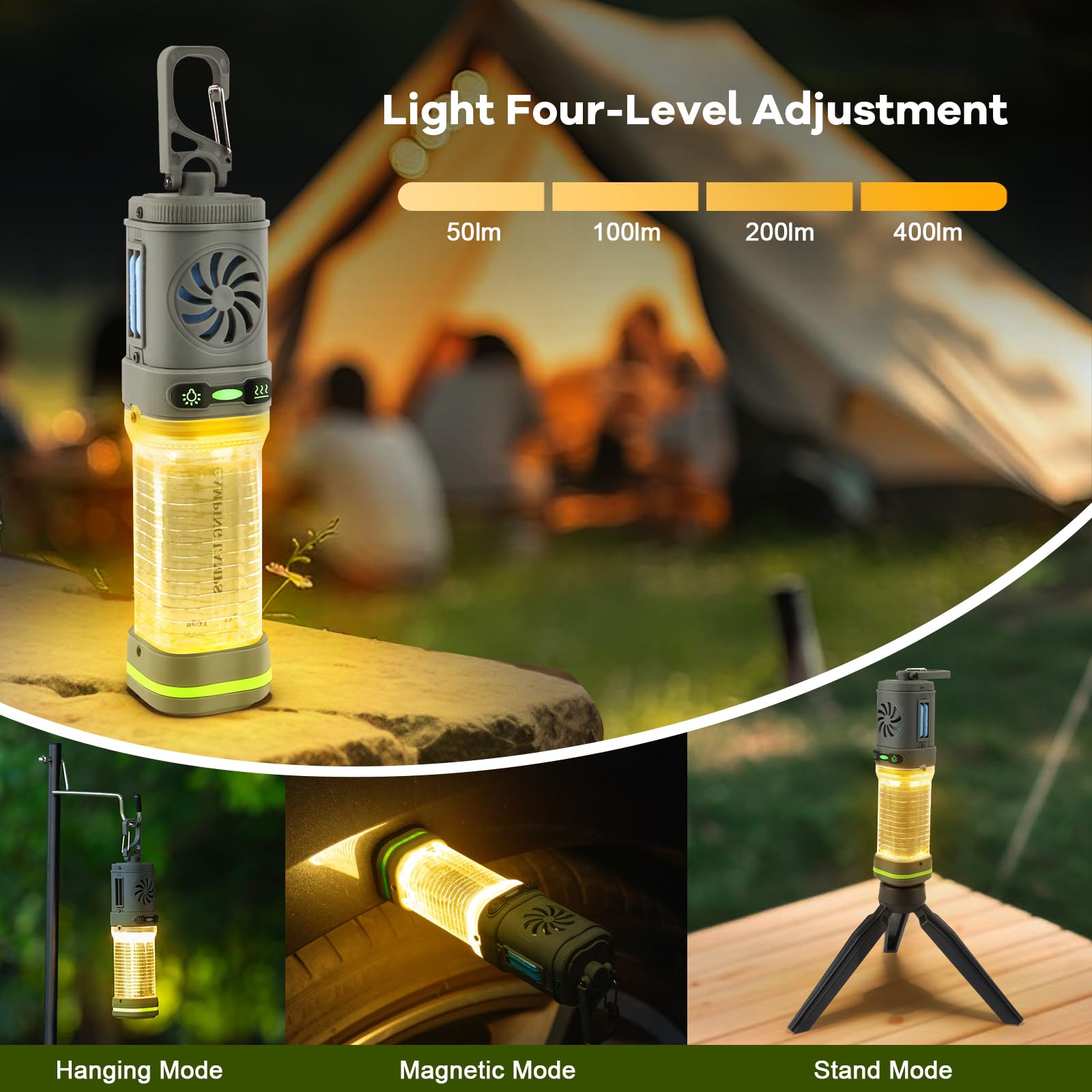 Joellfuner Elektrisches Tragbarer Mückenschutz, Mückenabwehr Camping mit 50-400 lm Campinglampe, Mückenschutzmittel mit 4800mAh Wiederaufladbarer Akku für Outdoor Patio Travel Backpacker (4800mAh)