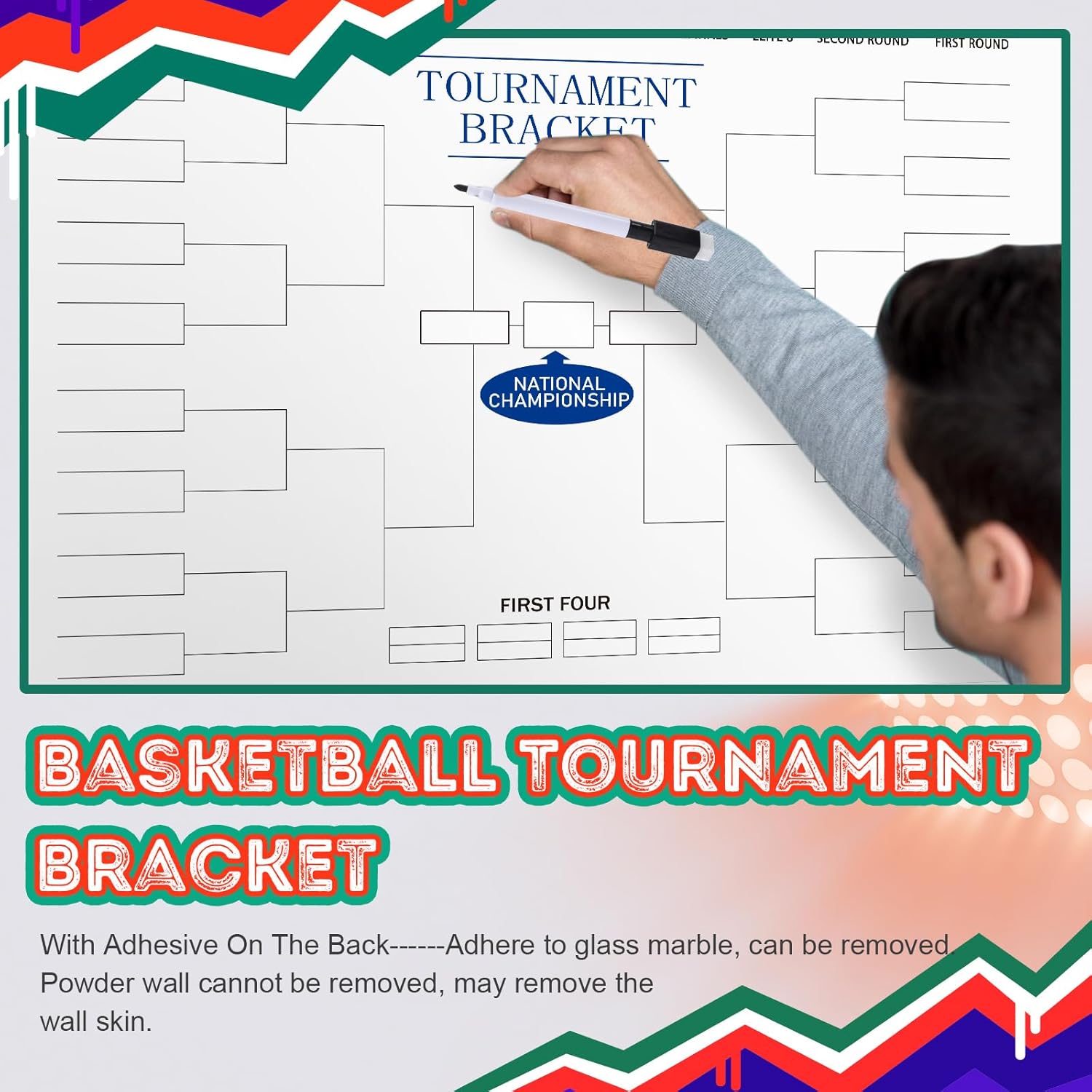 AmazingSpark 32 Team Tournament Bracket Dry Erase Board Set Includes 16.5 x 24.0 Inch Reusable Dry Erase Bracket Board with Marker Pen Cloth Eraser for Cornhole Basketball Football Game Favors