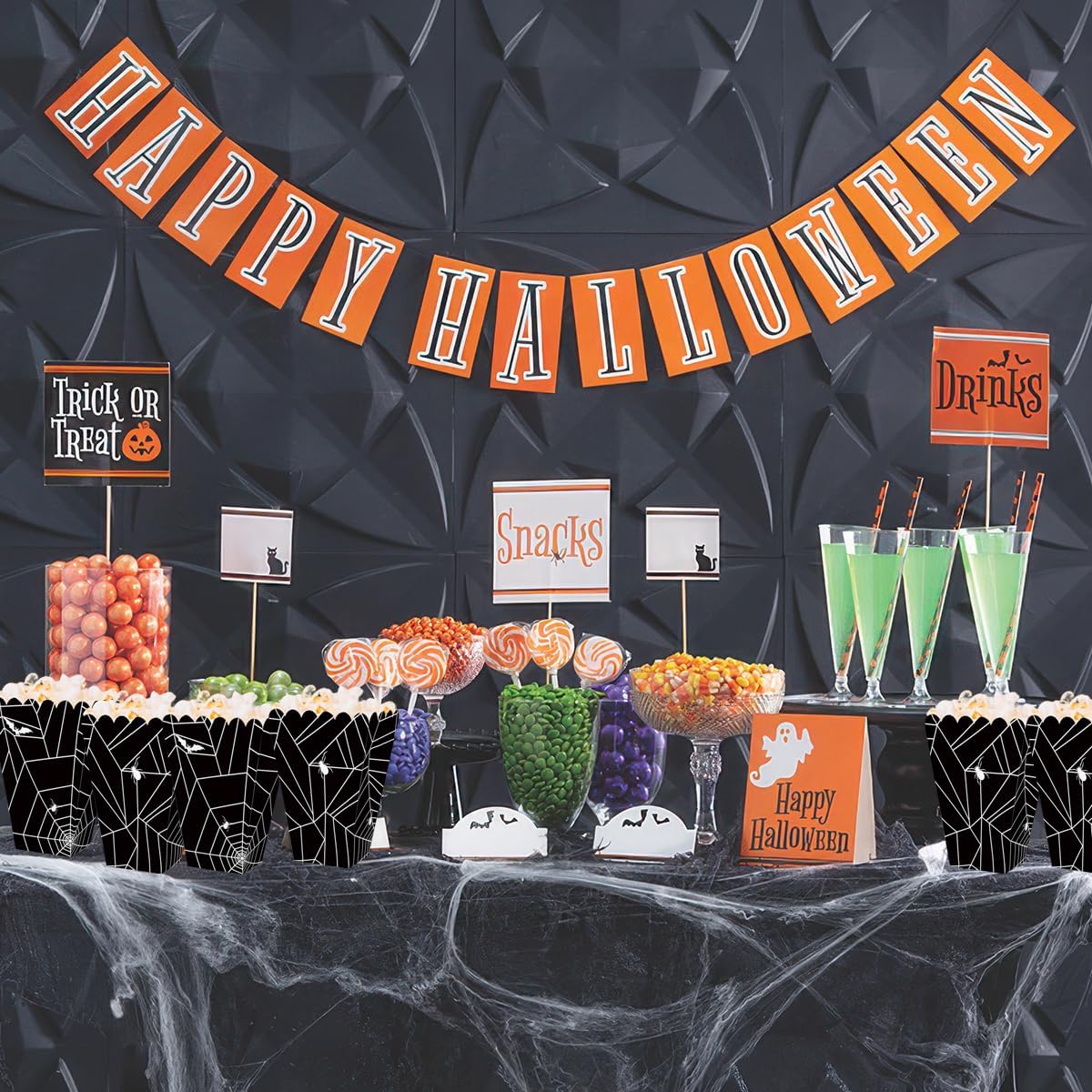 AUOCATTAIL 12 Pcs Halloween Black Spider Web Popcorn Boxes Horror Theme Party Candy Snacks Cookie Gift Trick or Treat Paper Boxes Popcorn Containers for Halloween Carnival Birthday Party Supplies image 5
