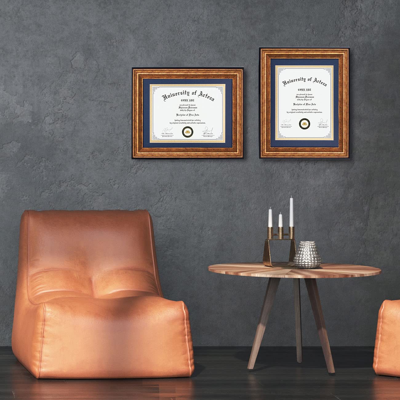 CORE ART 27,9 x 35,6 cm Diplomrahmen für 21,6 x 27,9 cm mit marineblauer Matte oder 11 x 14 ohne Matte, College Degree Degree Dokument Zertifikat Rahmen für Wand Display (Distressed Gold)