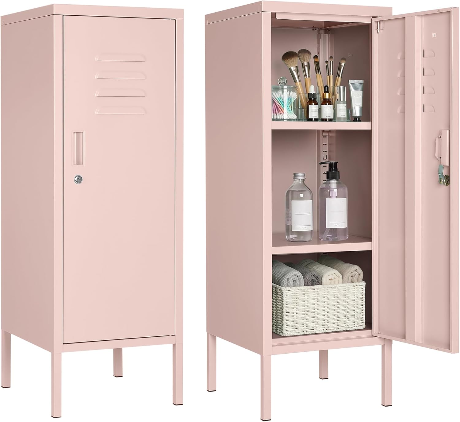 Lockable Metal Locker Cabinet, 39''h Metal Storage Cabinet with Lock, Adjustable Shelf & Ventilation, Steel Locker for Gym, School, Office, Home, Garage Black