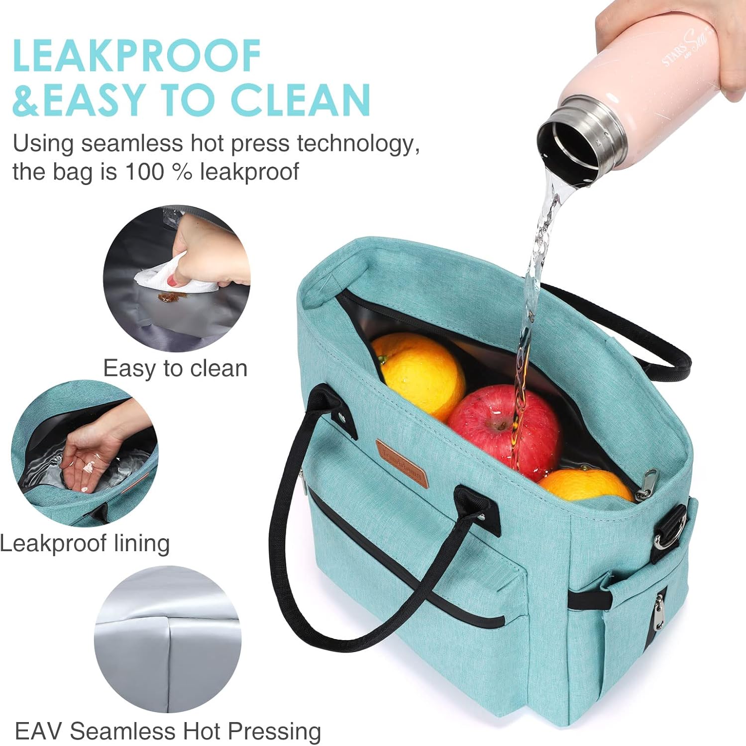 Insulated Lunch Bag for Women Men,Adult Lunch Box for Women with Adjustable Shoulder Strap,Portable Large Lunch Tote Bag for Office Work Picnic Beach,Reusable Lunch Cooler Bag - Image 3