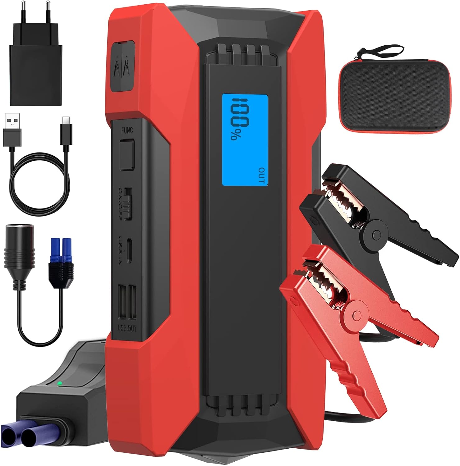 AUTOGEN Avviatore Batteria Auto, 3000A 24000mAh Avviatore Emergenza per Auto (Motori Fino a 8.0L Benzina/8.0L Diesel), Caricatore Wireless 10W, 12V Jump Starter, Con torcia a LED, IP68, QC3.0