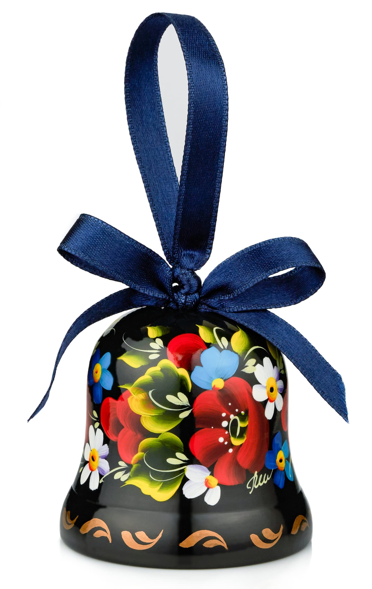 UA CreationsUkrainian Souvenir Hand Painted Lacquered Wooden Decorative Bell with Ethnic Petrykivka Floral Painting, a Nice Home Decor Accent Item in Gift Box , Hanging or Desktop (Red and Green)