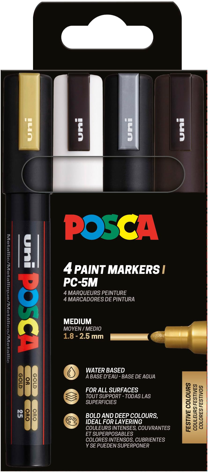 Posca Uni-Ball 182544 Marker Set of 4 PC-5M Acrylic Pens 1.8-2.5mm Round Tip — image 1