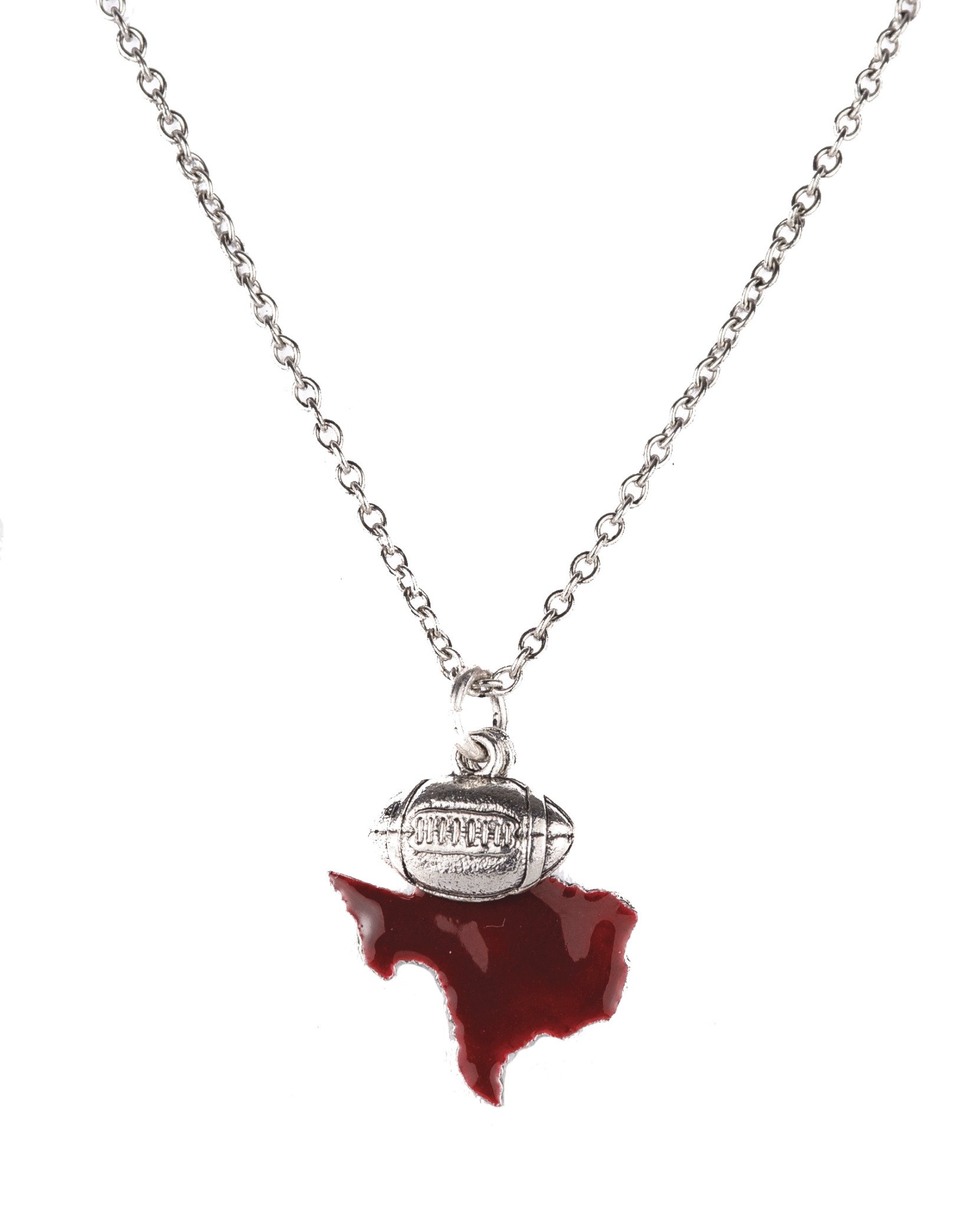 Beaucoup Designs Silver Enameled State Necklace - Texas State with Silver Football