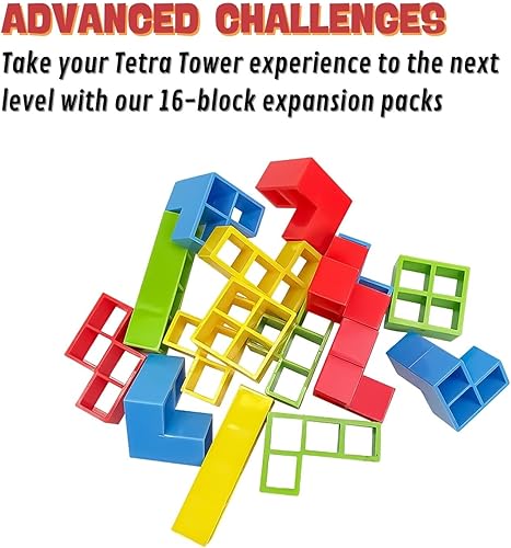Miniatura 4 de Tetra Tower para adultos, juego de apilamiento de 16 a 48 piezas, expandible con paquetes de 16 bloques, diversión interactiva impulsada por