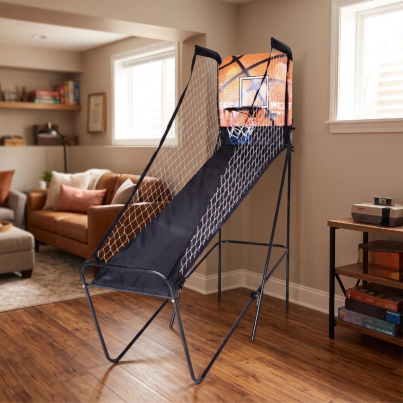 Generic Canestro da Interno Canestro Basket Tabellone Pannello Rete Elettronico con Struttura Robusta E Pannello MDF con Nera Inclinata Adatto per Allenamento Gioco in Casa Relax