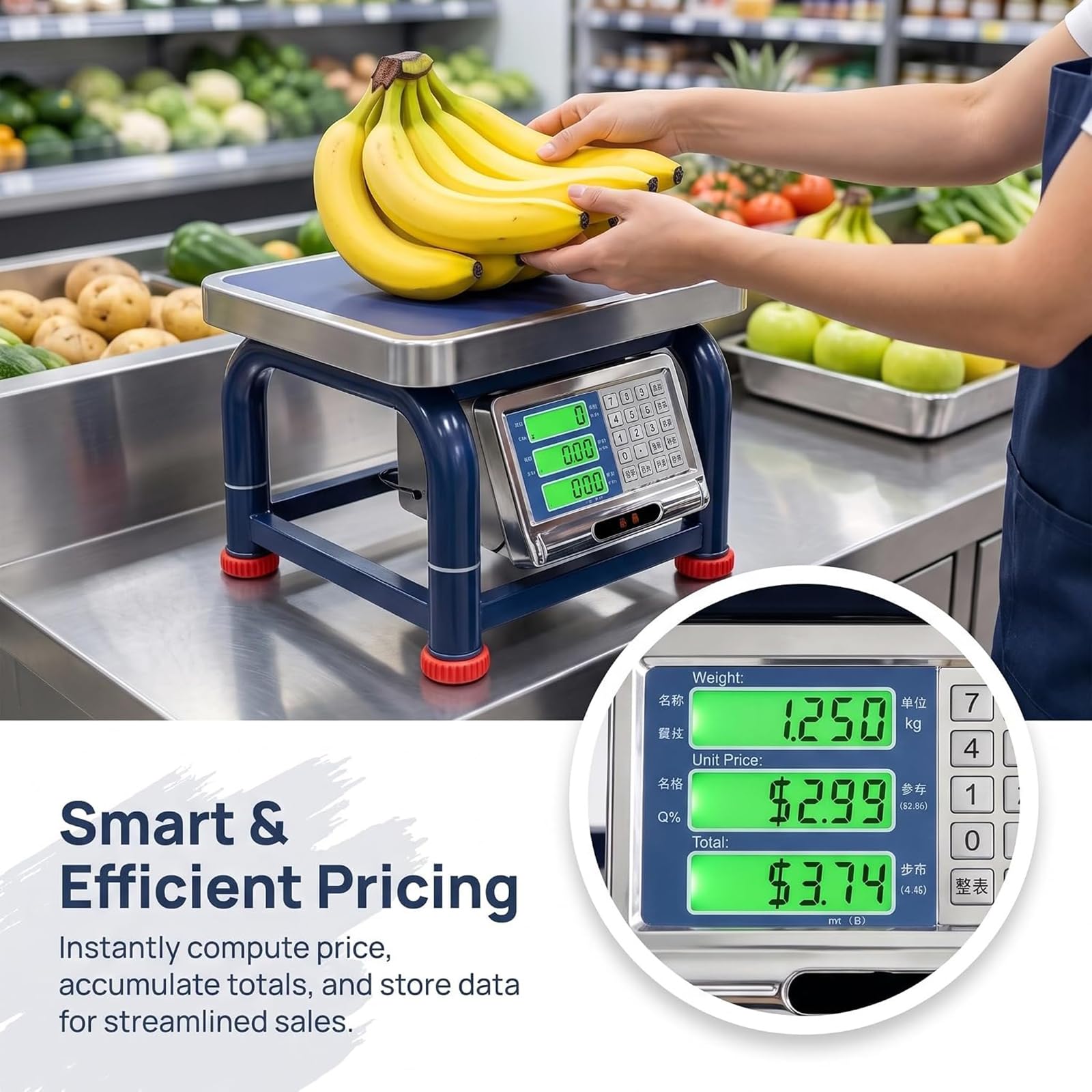 Báscula Digital Comercial De Sobremesa, Plataforma De Acero Inoxidable con Capacidad De 60-150 Kg, Funciones De Cálculo De Precio Y Tara, Precisión De 50 G-100 G; para Mercados Red 120 kg