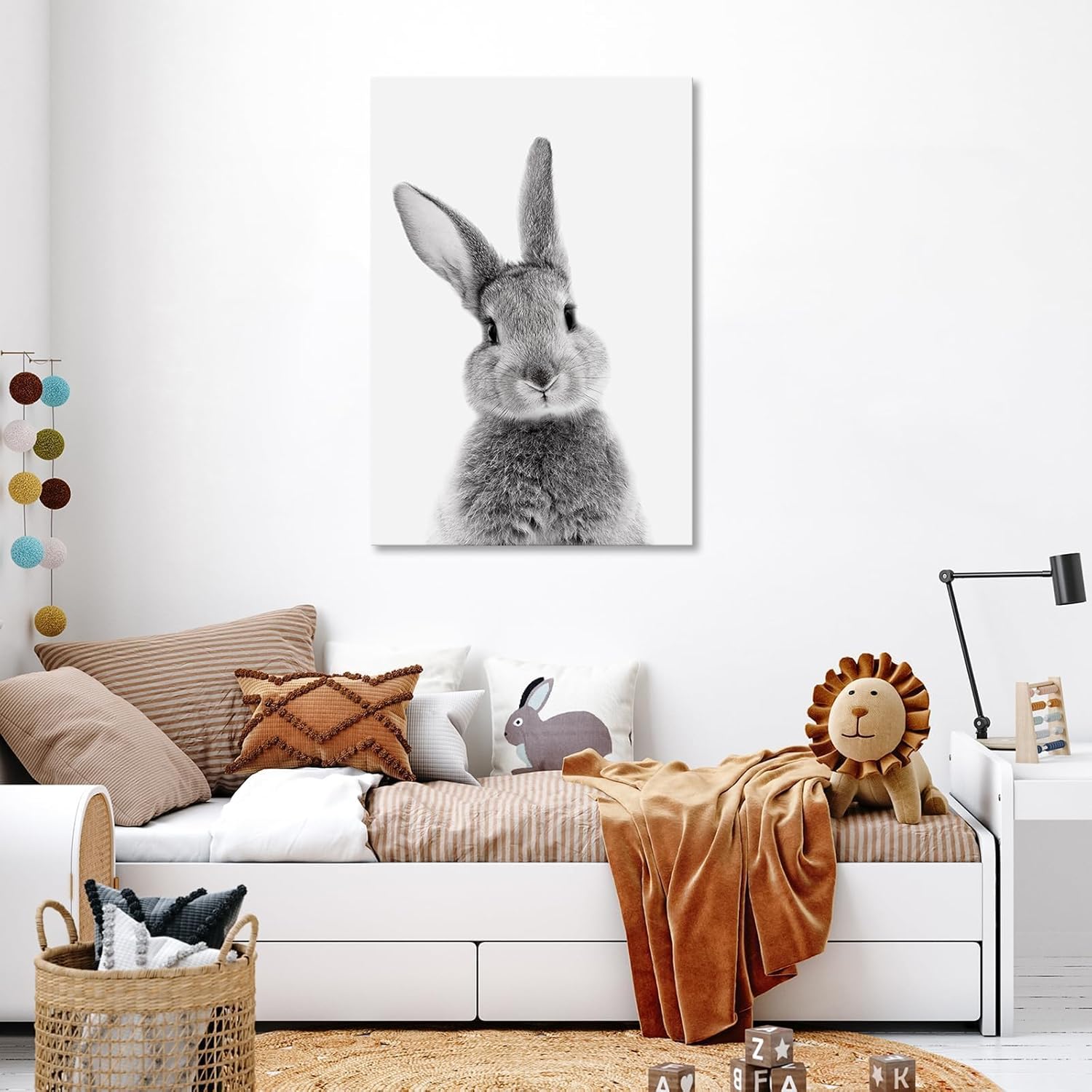 DakTenn Rabbit Wall Art Bunny Wall Art Bunny Decor Lovely Rabbit Posters for Rabbit Nursery Wall Art Framed Easter Artwork Home Decor Nursery Wall Decor for Bedroom Bathroom Bunny Poster Bunny Pictures 24x32 Inches