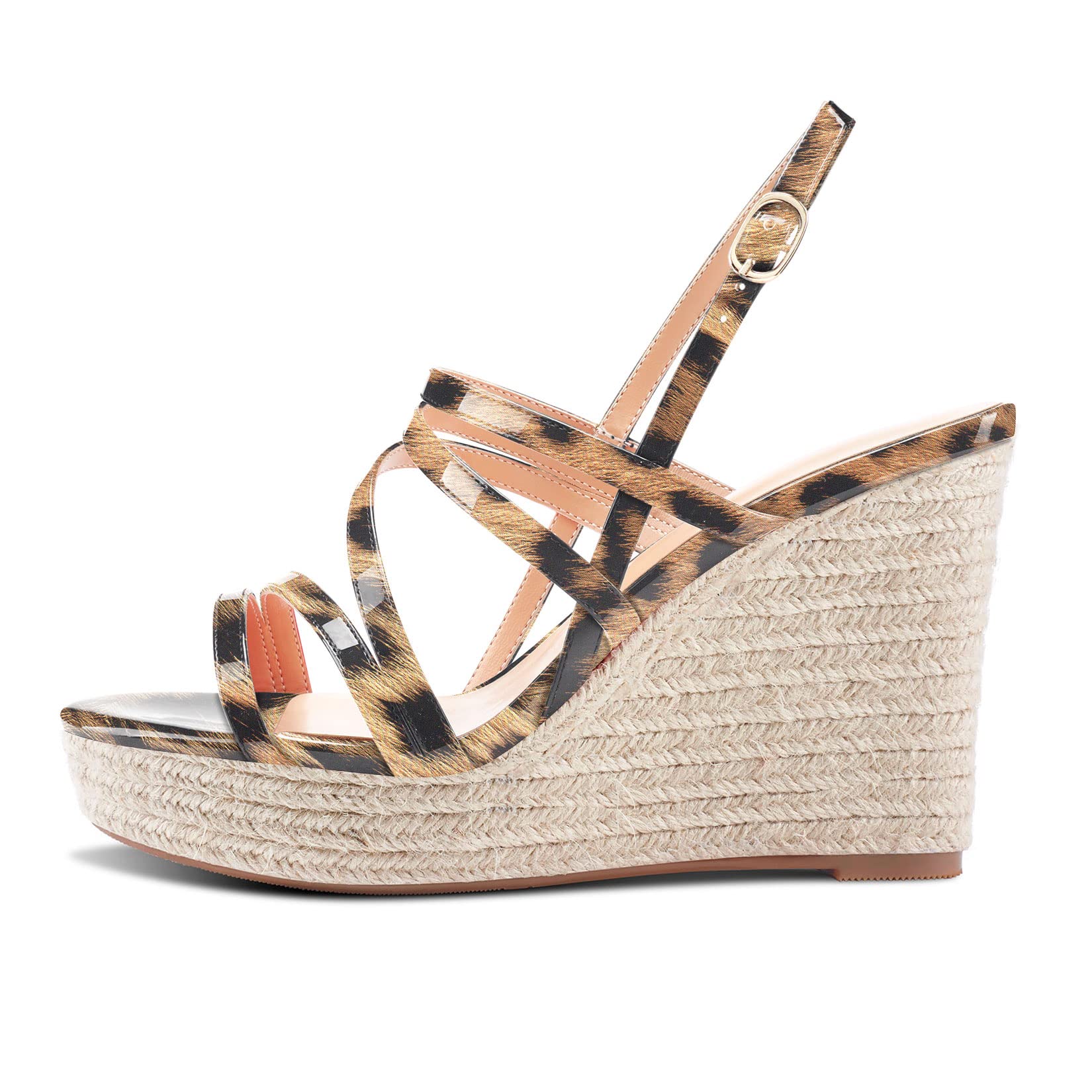 Aachcol Mujer cuña esparto Plataforma Sandalias Abierta Punta Correa Tobillo Slingback Correa posterior Alto High Heel Dress Zapatos Charol 10 CM