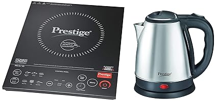 Prestige Electric Kettle PKOSS - 1500watts, Steel (1.5Ltr), Black & PIC 6.1 V3 2200-Watt Induction Cooktop (Black)