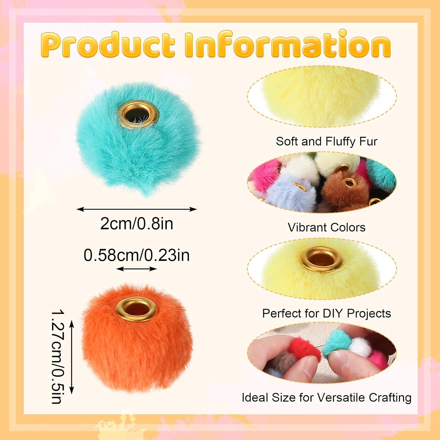 100 Mixed Color Pom Poms Beads, 0.8 Inch, Faux Fur, Round, Loose Beads for DIY Jewelry Making, Crafts Accessories - Image 2