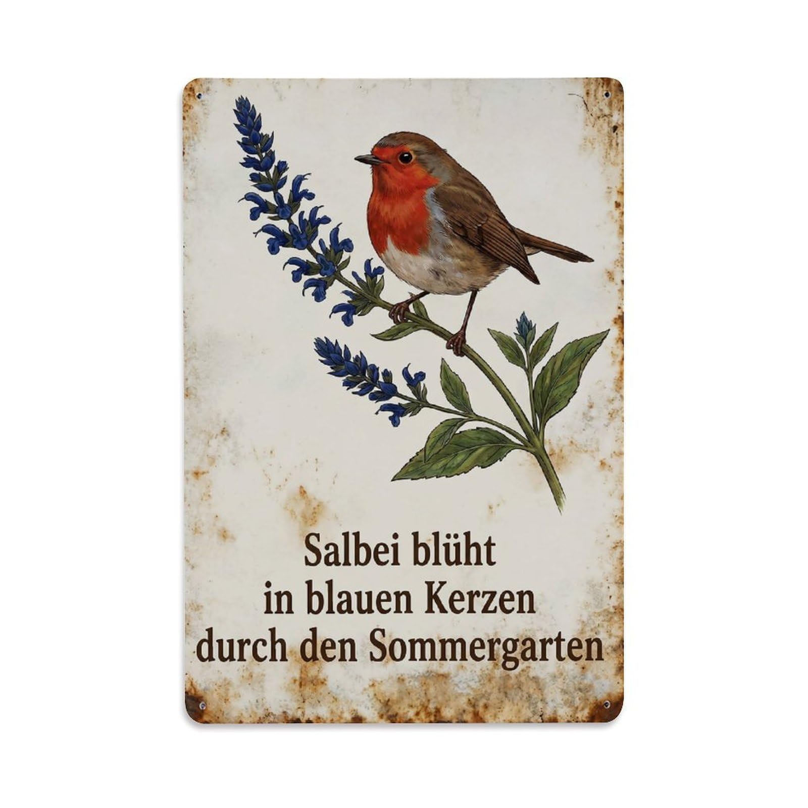 Robin Bird Garden Quote Salvia Blue Metal Tin Sign