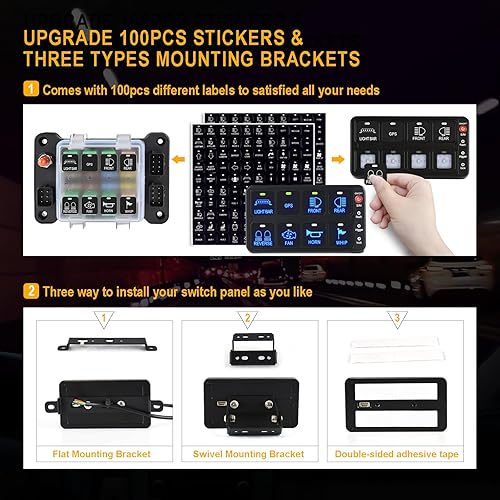 Miniatura 7 de Panel de interruptor impermeable, 1224 V 468 grupos 1030 A+luz LED azul 8 paneles de interruptor basculante para coche y vehículo Rv Control de