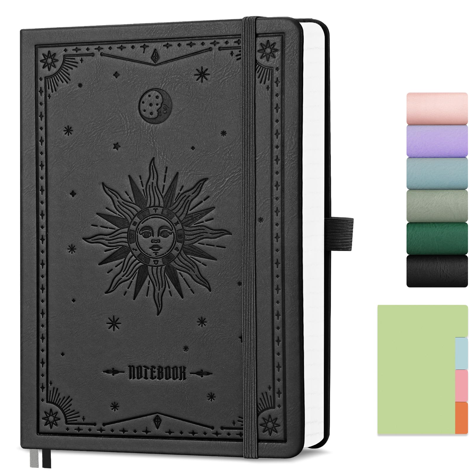 EMSHOI A5 Lined Notebook - Journal for Women and Men, 192 Numbered Pages, 100 GSM Thick Notepad, Hardcover Leather College-Ruled Note book, Ideal for School, Work, Writing, 14.5 x 21 cm - Black