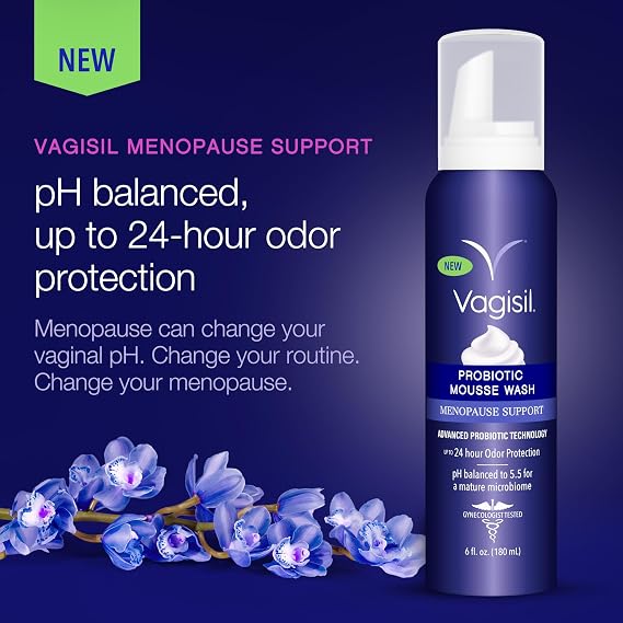 Vagisil Menopause Probiotic Mousse Wash, 24 Hour Odour Protection, 180ml