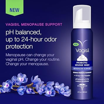 Vagisil Menopause Probiotic Mousse Wash, 24 Hour Odour Protection, 180ml