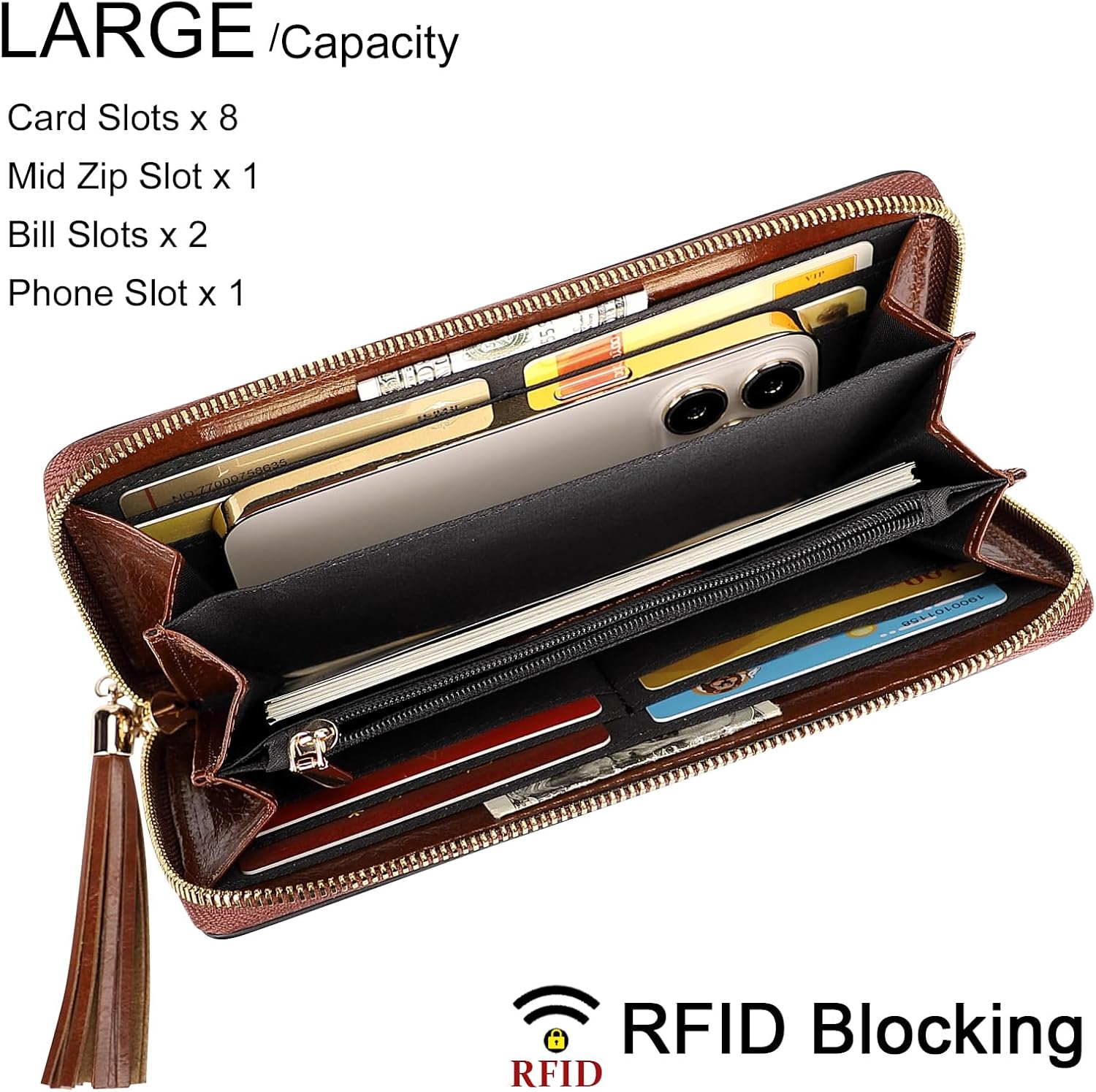 PIJUSHI Leather Wallets For Women Floral Wristlet Wallet Card Holder Purse - Image 3