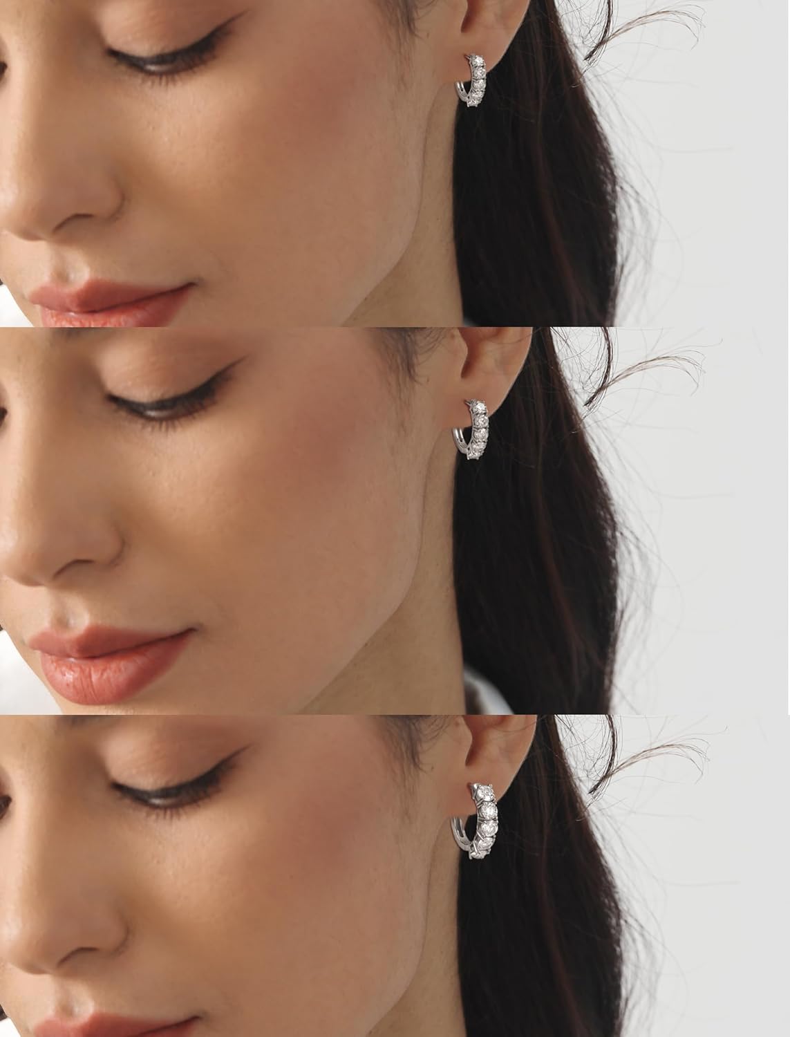 YL Round Huggie Earrings 925 Sterling Silver Halo Hoop Earrings Round Brilliant Cut Moissanite Jewelry for Women