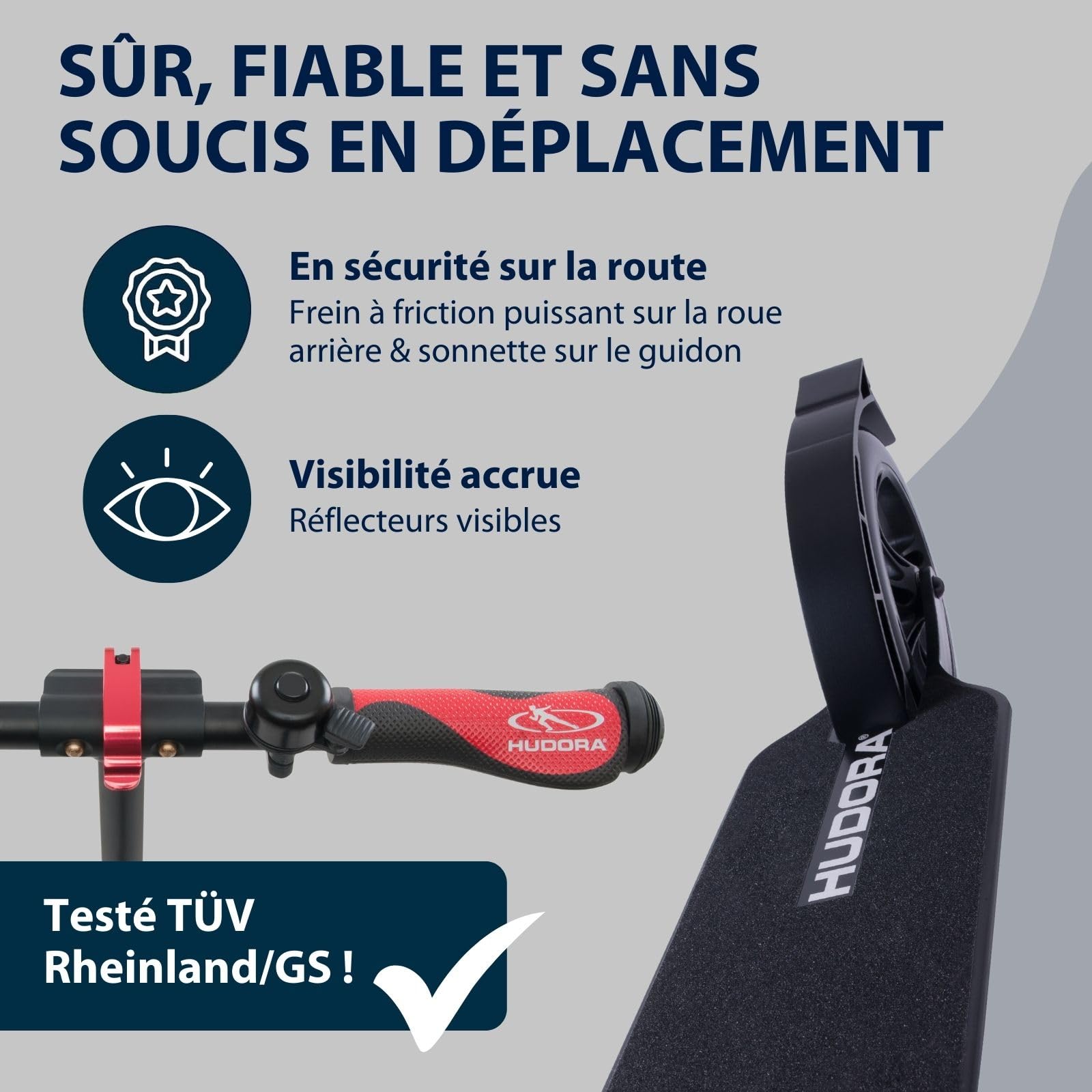 HUDORA BigWheel Scooter Style 230 - Trottinette stable en aluminium avec une grande plateforme - Réglable en hauteur et pliable - Pour adolescents et adultes jusqu'à 120kg